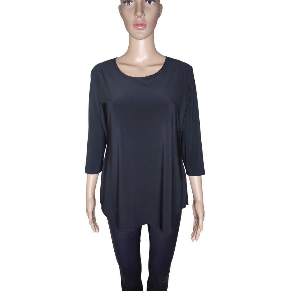 Sympli women's black casual 3/4 sleeve round neck strerch summer blouse Sz 8